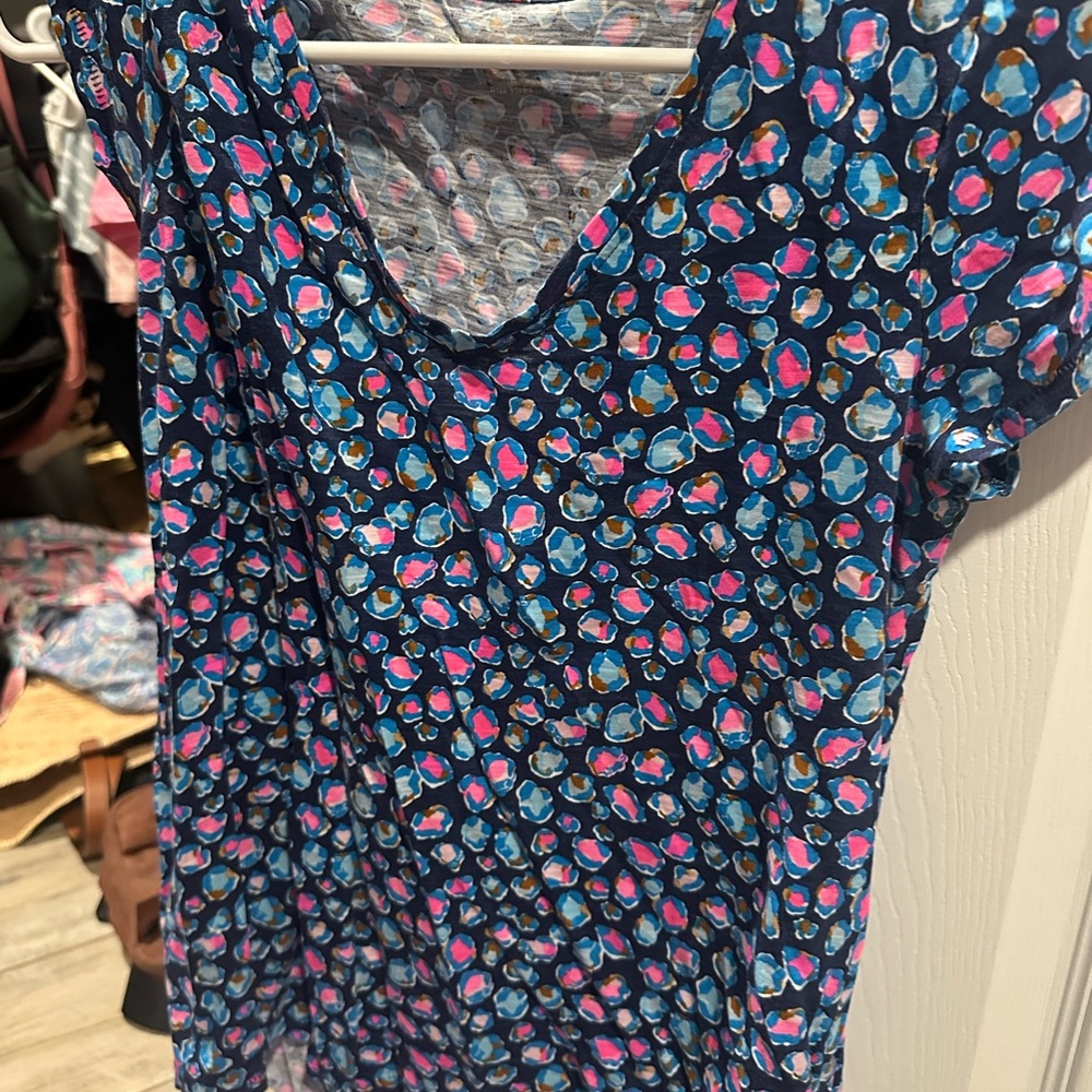 Lily Pulitzer Blue and Pink Floral Blouse with V-Neck